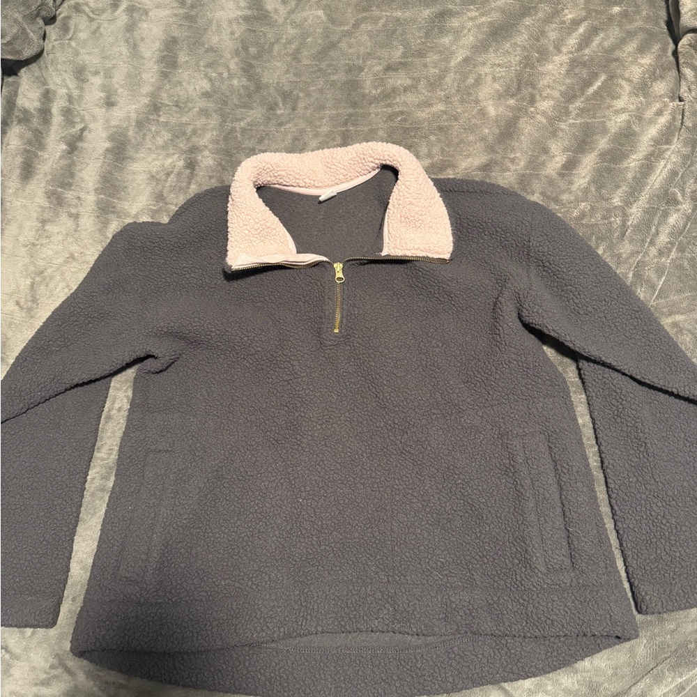 Old Navy Charcoal Sherpa Pullover with Cream Collar